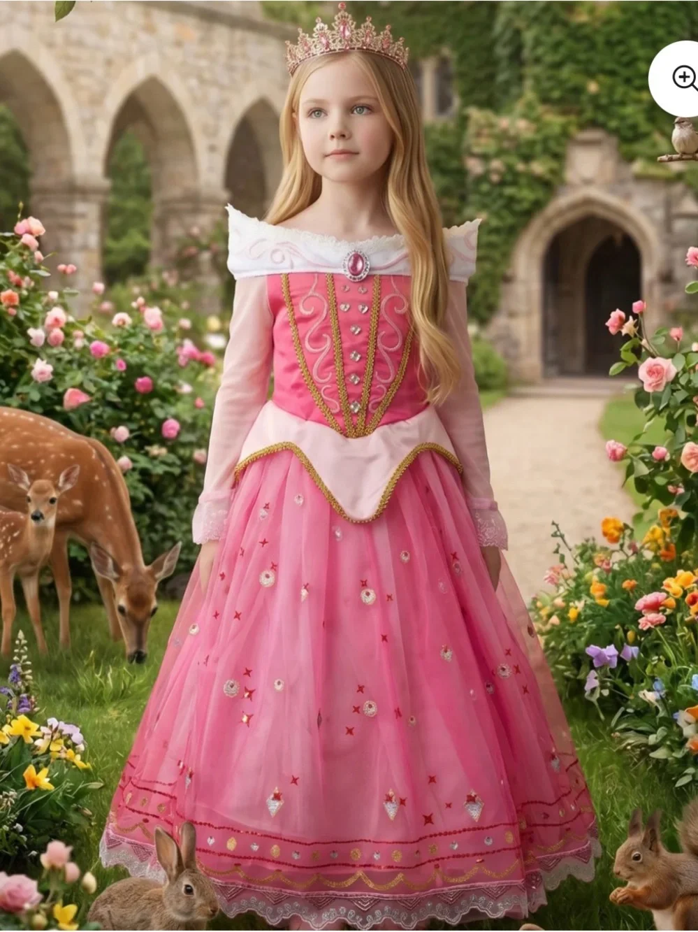 Classic Pink Princess Aurora Dress with Tiara - Kids Costume SET